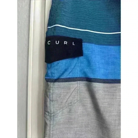 Rip Curl Board Shorts Men's Blue/Gray Striped 10" Size 31 Swim Trunks Beach Surf - Picture 3 of 5